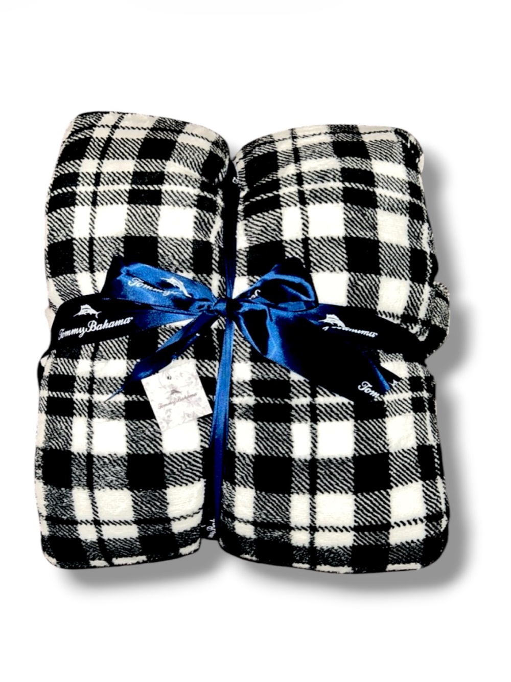 Tommy Bahama Black & White Plaid Fleece Throw